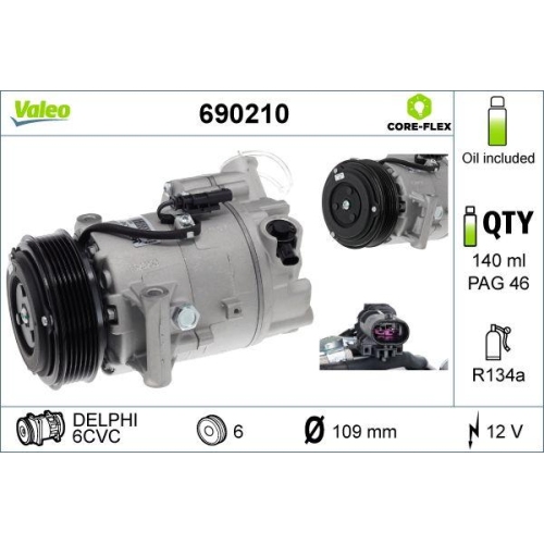 Kompressor Klimaanlage Valeo 690210 Valeo Core-flex f&uuml;r Opel Vauxhall Chevrolet