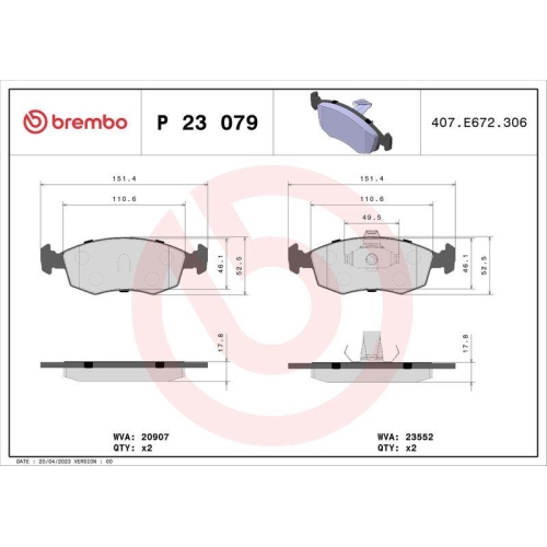 Bremsbelagsatz Scheibenbremse Brembo P23079 Prime Line f&uuml;r Alfa Romeo Fiat