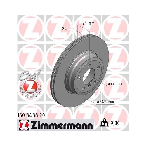 Bremsscheibe Zimmermann 150.3438.20 Coat Z f&uuml;r Bmw Hinterachse