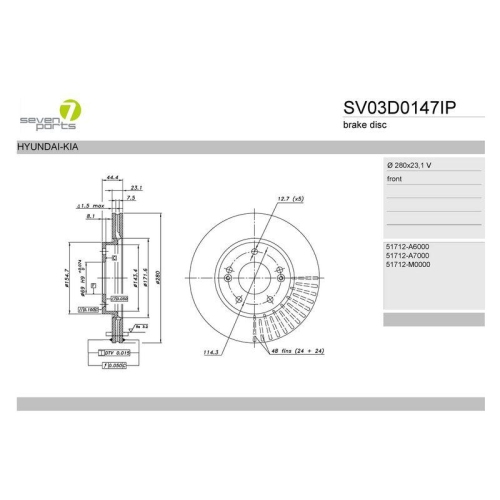 Bremsscheibe 7 Seven Parts SV03D0147IP f&uuml;r Hyundai Kia Vorderachse