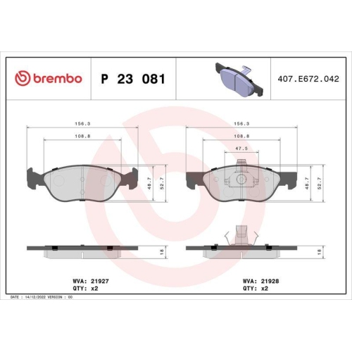 Bremsbelagsatz Scheibenbremse Brembo P23081 Prime Line f&uuml;r Alfa Romeo Fiat