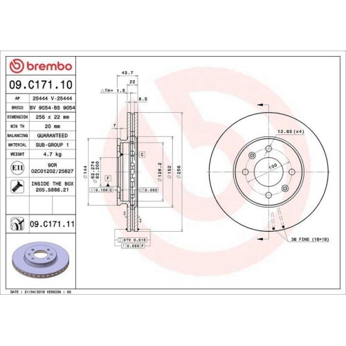 2X Brembo Bremsscheibe Prime Line - Uv Coated f&uuml;r Hyundai Kia Kia (dyk)