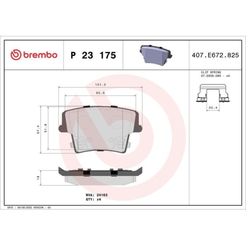 Bremsbelagsatz Scheibenbremse Brembo P23175 Prime Line f&uuml;r Chrysler Dodge Fiat