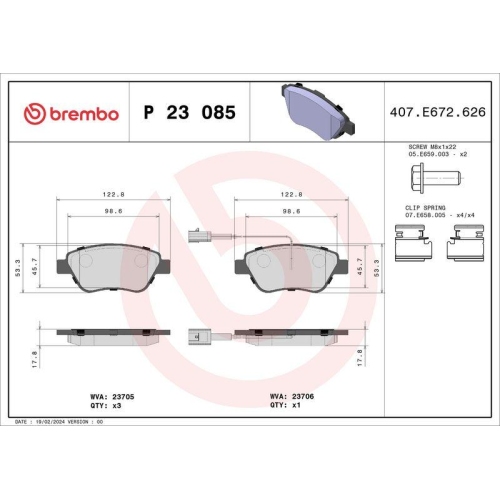 Bremsbelagsatz Scheibenbremse Brembo P23085 Prime Line f&uuml;r Alfa Romeo Fiat