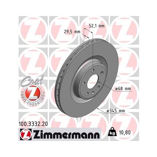Disque De Frein Zimmermann 100.3332.20 Coat Z pour Vag
