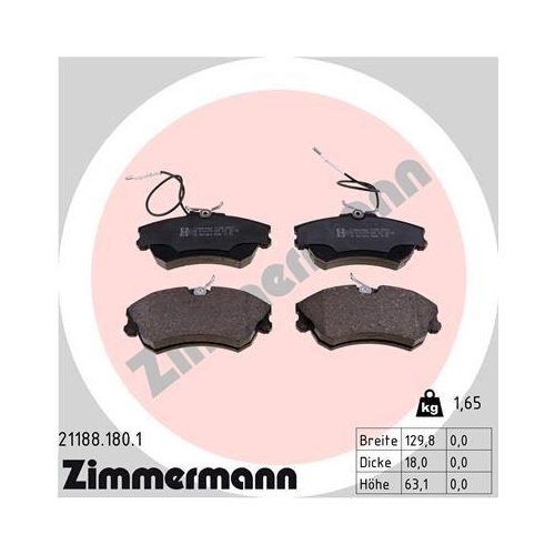 Bremsbelagsatz Scheibenbremse Zimmermann 21188.180.1 f&uuml;r Renault Vorderachse