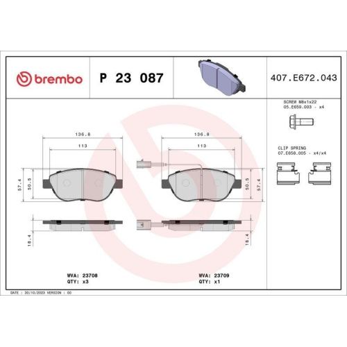 Bremsbelagsatz Scheibenbremse Brembo P23087 Prime Line f&uuml;r Alfa Romeo Fiat Opel