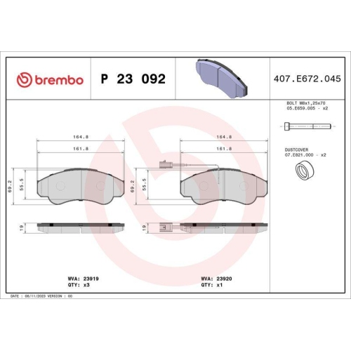 Bremsbelagsatz Scheibenbremse Brembo P23092 Prime Line f&uuml;r Citro&euml;n Fiat Peugeot