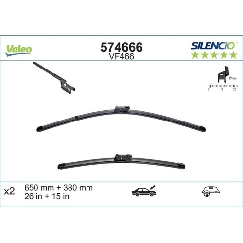 Wischblatt Valeo 574666 Silencio Flat Blade Set für Ford Mercedes Benz Vorne