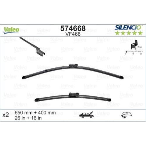 Spazzola Tergi Valeo 574668 Silencio Flat Blade Set per Bmw Citroën Ford Peugeot