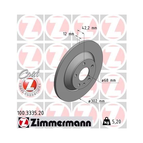 Bremsscheibe Zimmermann 100.3335.20 Coat Z f&uuml;r Vag Hinterachse