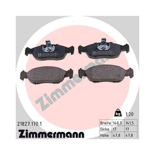 Bremsbelagsatz Scheibenbremse Zimmermann 21827.170.1 f&uuml;r Citro&euml;n/peugeot