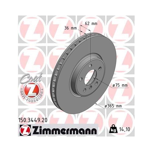 Bremsscheibe Zimmermann 150.3449.20 Coat Z f&uuml;r Bmw Vorderachse