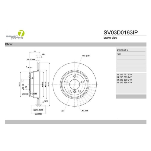 Bremsscheibe 7 Seven Parts SV03D0163IP f&uuml;r Bmw Hinterachse