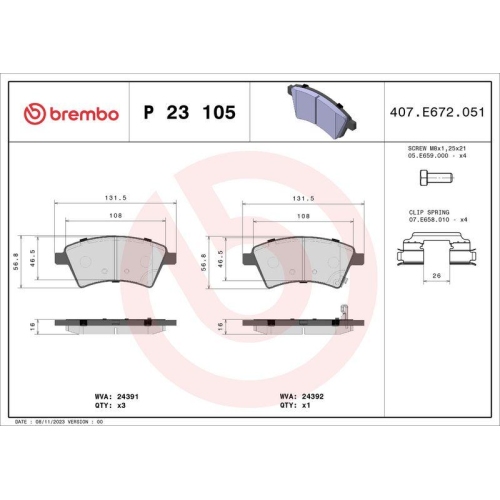 Bremsbelagsatz Scheibenbremse Brembo P23105 Prime Line f&uuml;r Fiat Suzuki