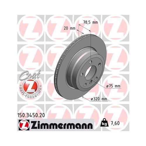 Bremsscheibe Zimmermann 150.3450.20 Coat Z f&uuml;r Bmw Hinterachse