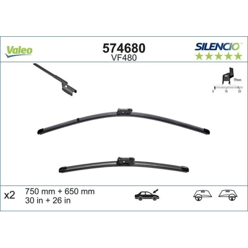 Wischblatt Valeo 574680 Silencio Flat Blade Set für Citroën Ford Peugeot DS