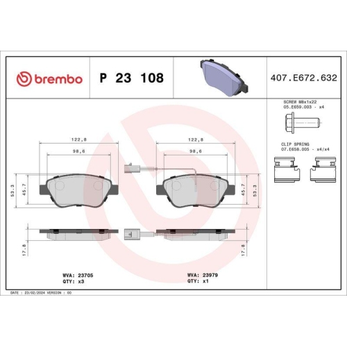 Bremsbelagsatz Scheibenbremse Brembo P23108 Prime Line f&uuml;r Alfa Romeo Fiat