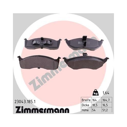 Bremsbelagsatz Scheibenbremse Zimmermann 23043.185.1 f&uuml;r Chrysler Vorderachse
