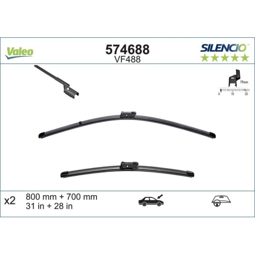 Wischblatt Valeo 574688 Silencio Flat Blade Set für Citroën Opel Peugeot Renault