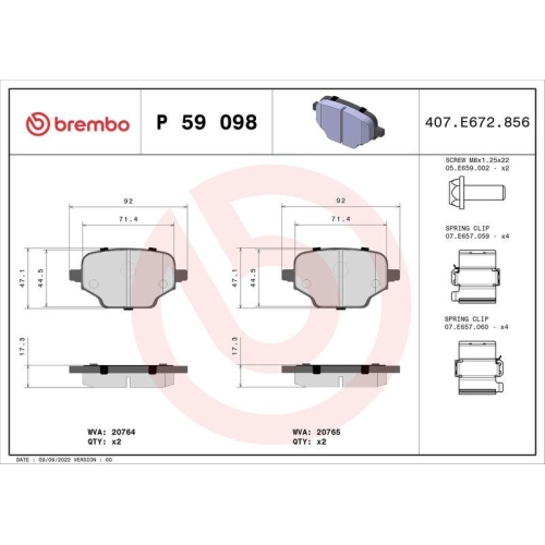 Bremsbelagsatz Scheibenbremse Brembo P59098 Prime Line f&uuml;r Citro&euml;n Fiat Opel