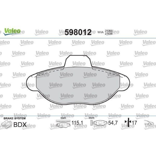 Bremsbelagsatz Scheibenbremse Valeo 598012 f&uuml;r Fiat Lancia Vorderachse
