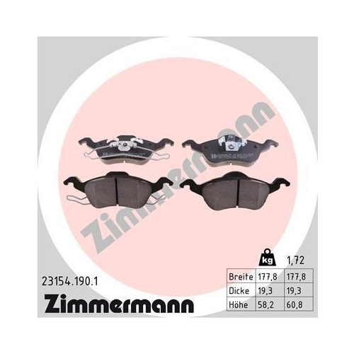 Bremsbelagsatz Scheibenbremse Zimmermann 23154.190.1 f&uuml;r Ford Vorderachse