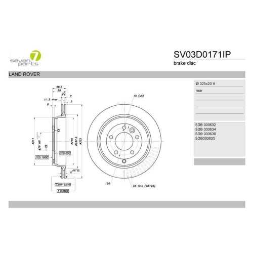 Bremsscheibe 7 Seven Parts SV03D0171IP f&uuml;r Land Rover Hinterachse