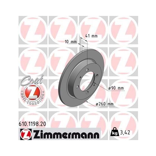 Zimmermann 2X Bremsscheibe Hinterachse Coat Z f&uuml;r Mitsubishi Volvo