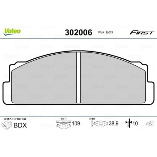 Bremsbelagsatz Scheibenbremse Valeo 302006 First für Fiat Lancia Peugeot Seat