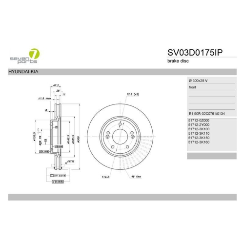 Bremsscheibe 7 Seven Parts SV03D0175IP f&uuml;r Hyundai Kia Vorderachse