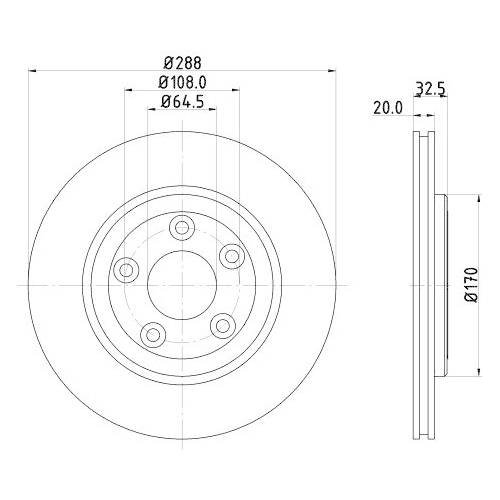 Bremsscheibe Hella 8DD 355 106-831 f&uuml;r Jaguar Lincoln Hinterachse