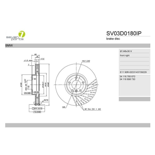 Brake Disc 7 Seven Parts SV03D0180IP for Bmw