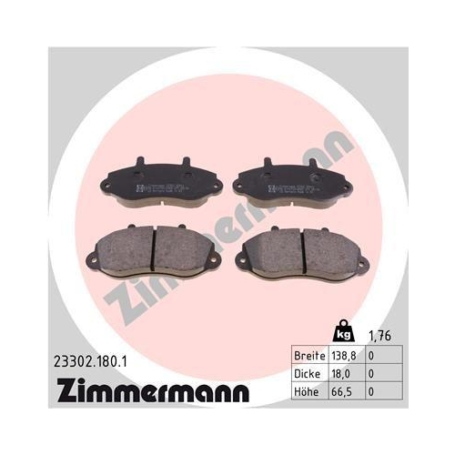 Brake Pad Set Disc Brake Zimmermann 23302.180.1 for Opel Renault Front Axle