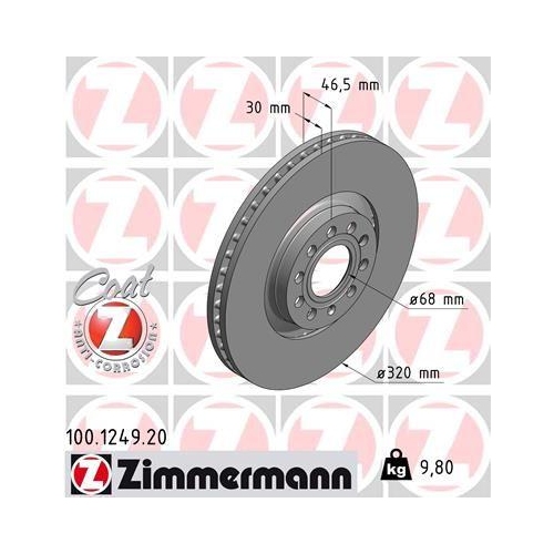 Brake Disc Zimmermann 100.1249.20 Coat Z for Vag Audi (faw) Front Axle