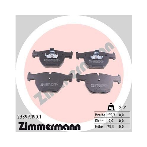 Bremsbelagsatz Scheibenbremse Zimmermann 23397.190.1 f&uuml;r Land Rover Vorderachse