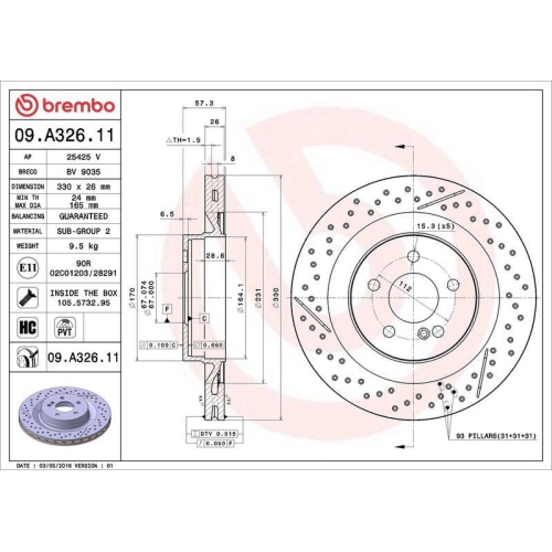 Bremsscheibe Brembo 09.A326.11 Prime Line - Uv Coated f&uuml;r Mercedes Benz