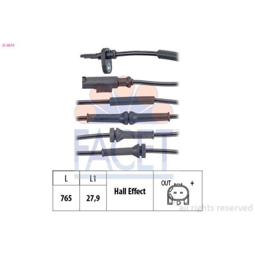 Sensor Raddrehzahl Facet 21.0074 Made In Italy - Oe Equivalent f&uuml;r Fiat