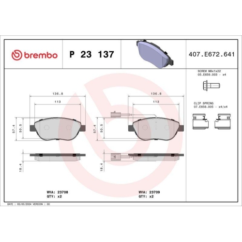 Bremsbelagsatz Scheibenbremse Brembo P23137 Prime Line f&uuml;r Fiat Opel Abarth