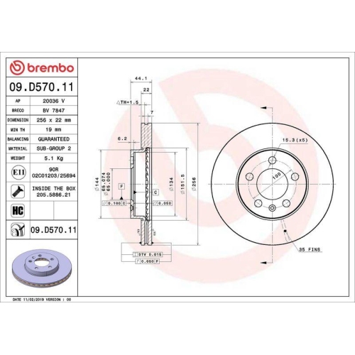 Bremsscheibe Brembo 09.D570.11 Prime Line - Uv Coated für Audi Seat Skoda VW