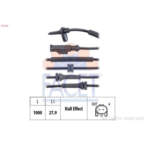 Sensor Wheel Speed Facet 21.0143 Made In Italy - Oe Equivalent for Fiat Lancia