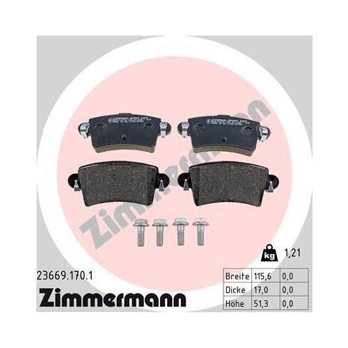 Bremsbelagsatz Scheibenbremse Zimmermann 23669.170.1 f&uuml;r Nissan Opel Renault