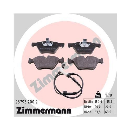Bremsbelagsatz Scheibenbremse Zimmermann 23793.200.2 f&uuml;r Bmw Bmw (brilliance)