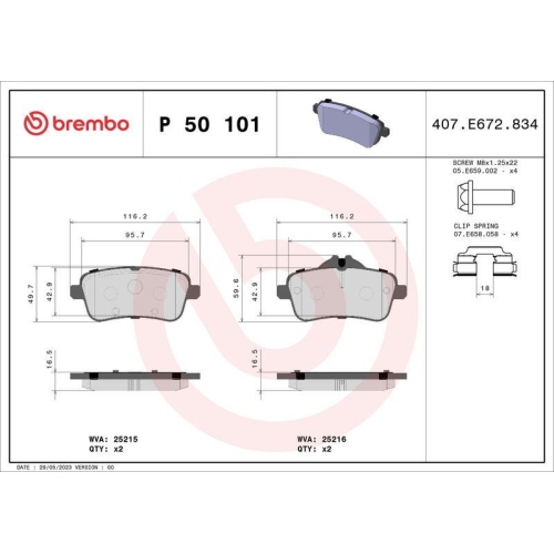 Bremsbelagsatz Scheibenbremse Brembo P50101 Prime Line f&uuml;r Mercedes Benz
