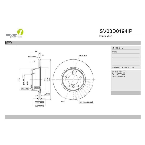 Bremsscheibe 7 Seven Parts SV03D0194IP f&uuml;r Bmw Vorderachse