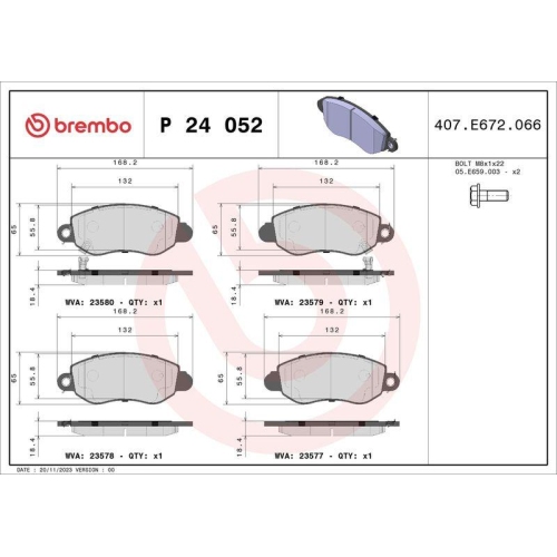 Bremsbelagsatz Scheibenbremse Brembo P24052 Prime Line f&uuml;r Ford Vorderachse