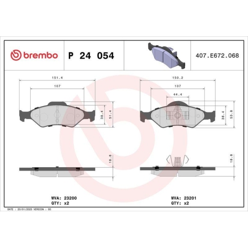 Bremsbelagsatz Scheibenbremse Brembo P24054 Prime Line f&uuml;r Ford Mazda