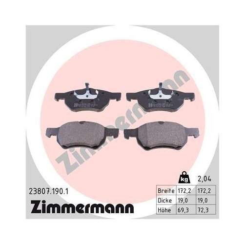 Bremsbelagsatz Scheibenbremse Zimmermann 23807.190.1 f&uuml;r Chrysler Vorderachse