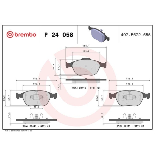 Bremsbelagsatz Scheibenbremse Brembo P24058 Prime Line f&uuml;r Ford Vorderachse