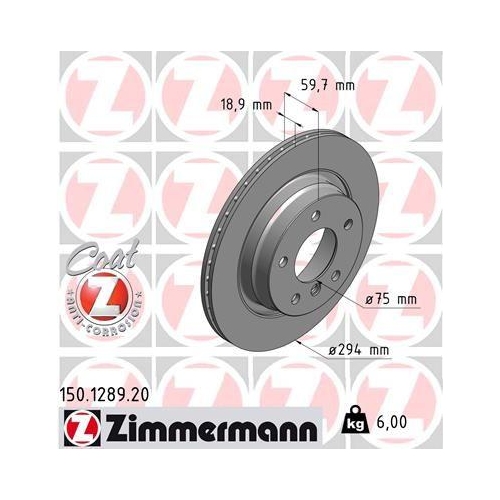 Bremsscheibe Zimmermann 150.1289.20 Coat Z f&uuml;r Bmw Bmw (brilliance) Hinterachse